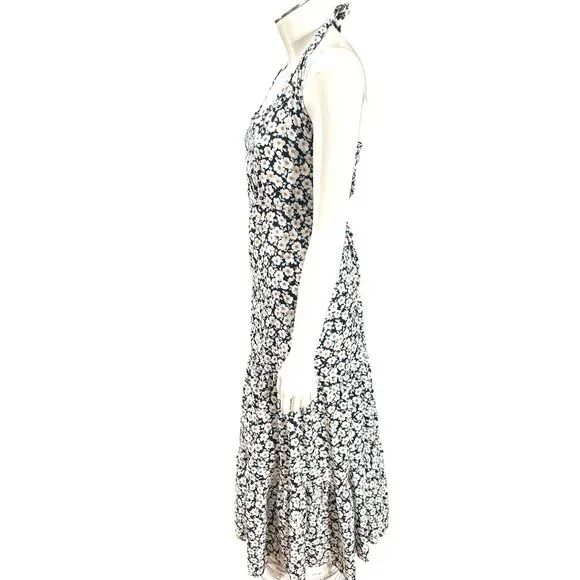 Pretty Garden M Navy White Floral Halter Backless Tiered Ruffle Maxi Boho Dress - Picture 6 of 11